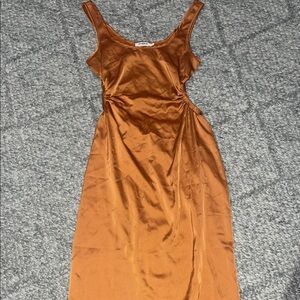 Chic Sleeveless Satin Dress in Tan